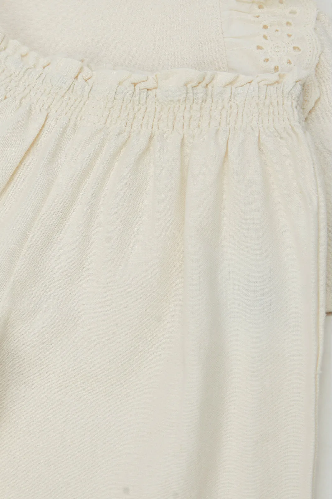 Infant Girls Beige Frill Embroidered Casual Set (2 Piece)