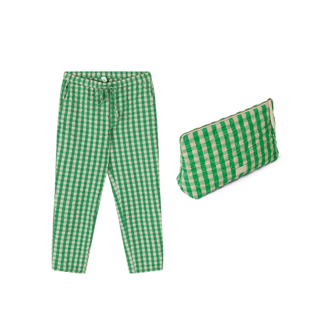 JUNA Karla Toiletry Bag & Barbara Lounge Pant Set, Green/Sand