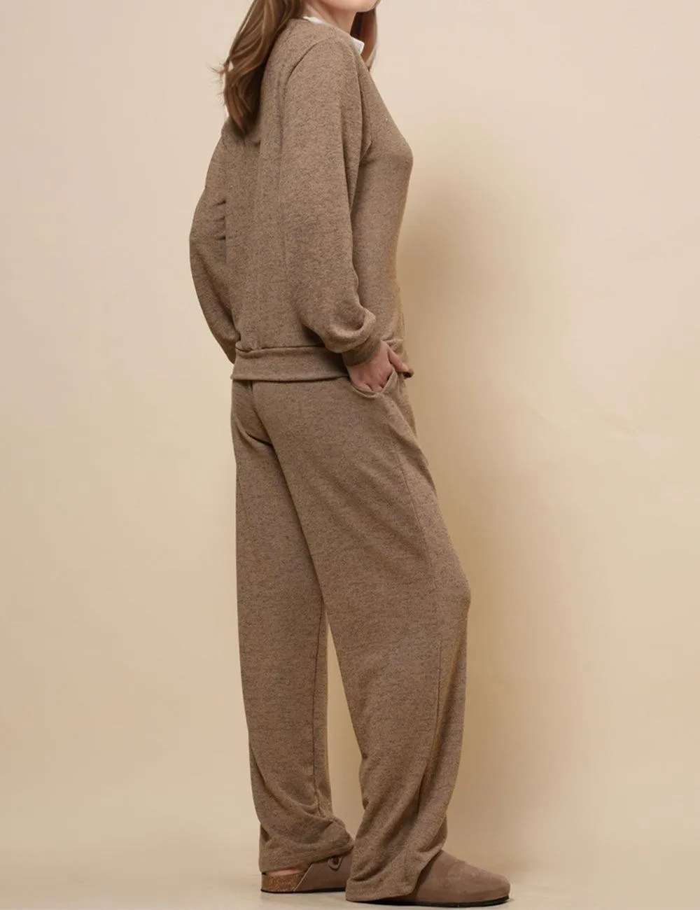 Ladies V-Neck Botton Top with Pants 2PCS Set SKST4879