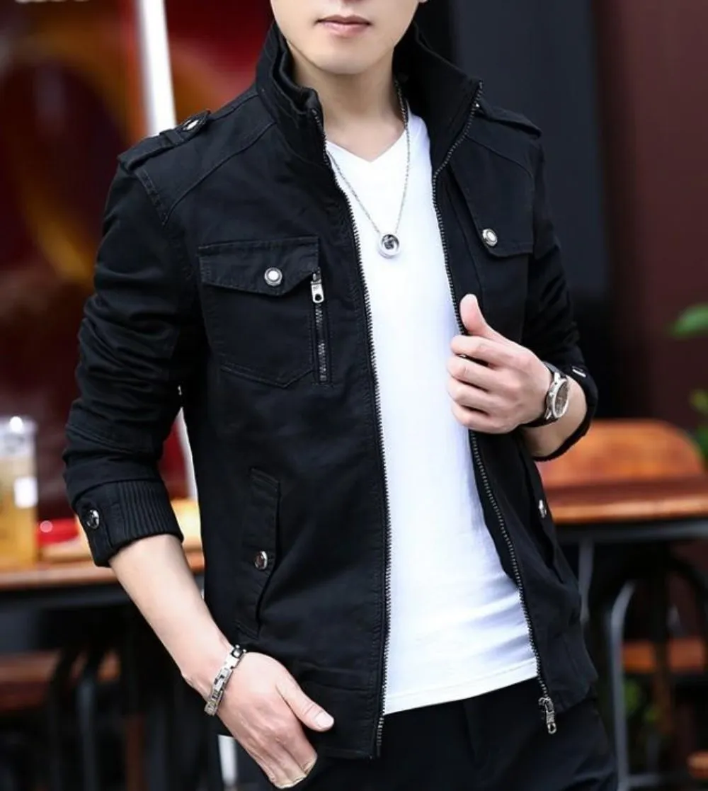 Mens Military Style Casual Jacket with Zipper Design